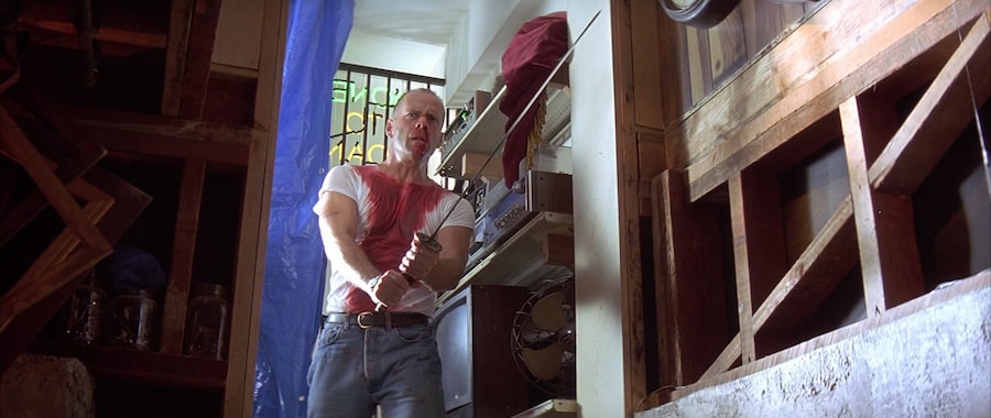 Blood-soaked Bruce Willis in white T-shirt, Pulp Fiction 15