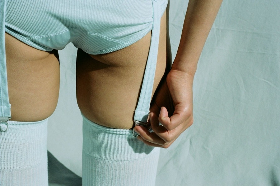Close-up blue suspenders, Marie Yat SS16 11