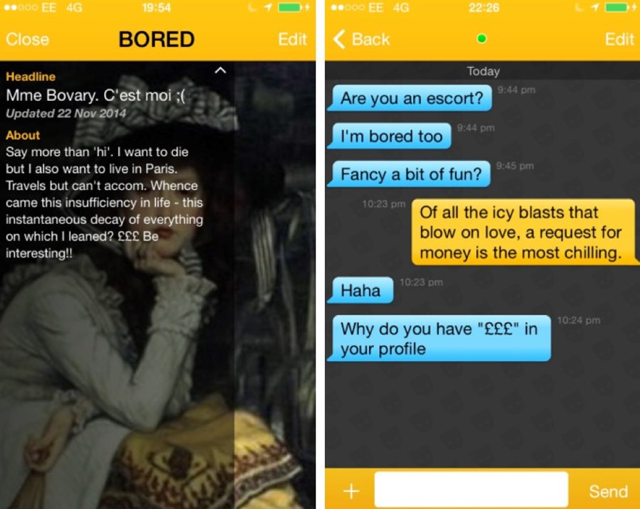 Sexting on Grindr in the character of literary heroines