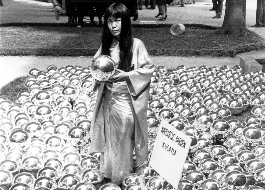 Yayoi Kusama with “Narcissus Garden” (1966)