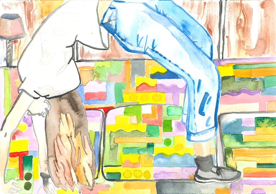 Lena Dunham Watercolours “Bridge Over Modernist Sofa” 1