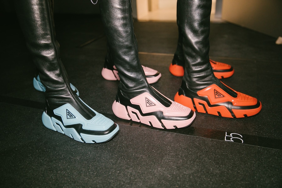 Backstage at the Prada AW20 fashion show 24 23