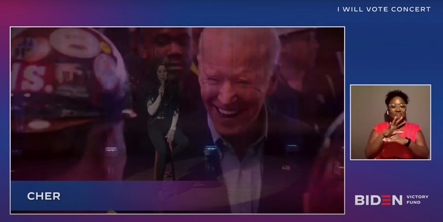 Watch Cher sing “Happiness is a thing called Joe” Biden