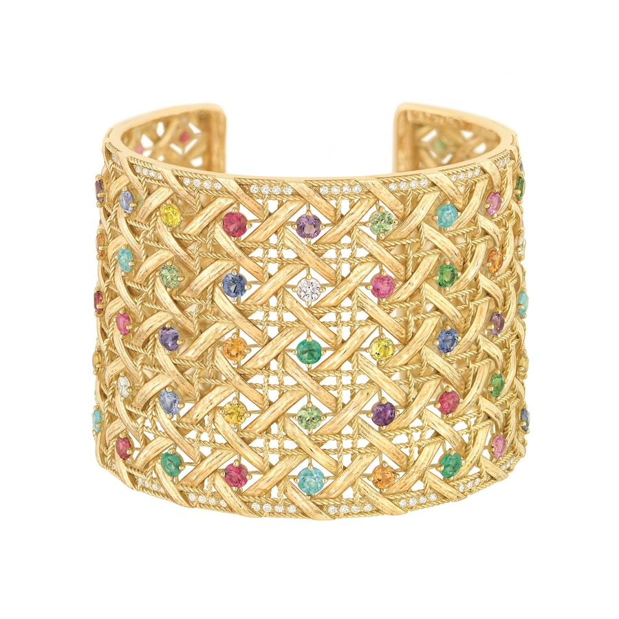 Woven yellow gold My Dior cuff, with diamonds and 11