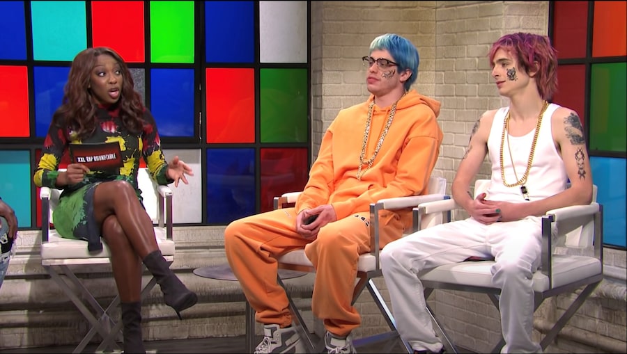 Timoth&#233;e Chalamet and Pete Davidson as rappers on SNL 5