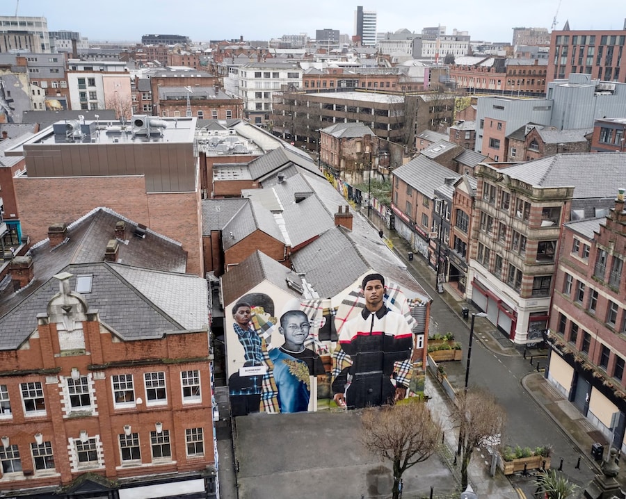 Marcus Rashford mural Manchester Burberry Jazz Grant 0