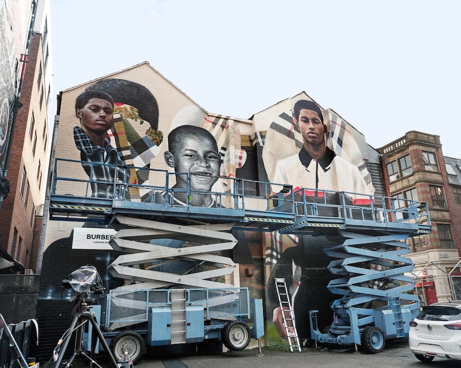 Marcus Rashford mural Manchester Burberry Jazz Grant 1