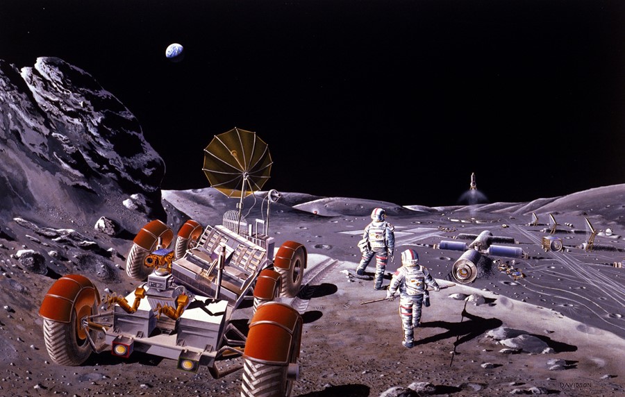 Moon colony with rover