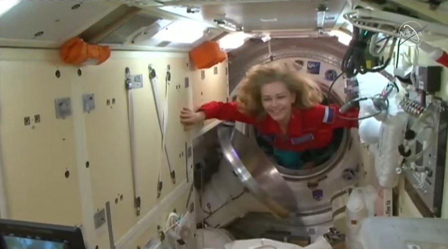 Yulia Peresild arrives on the International Space Station