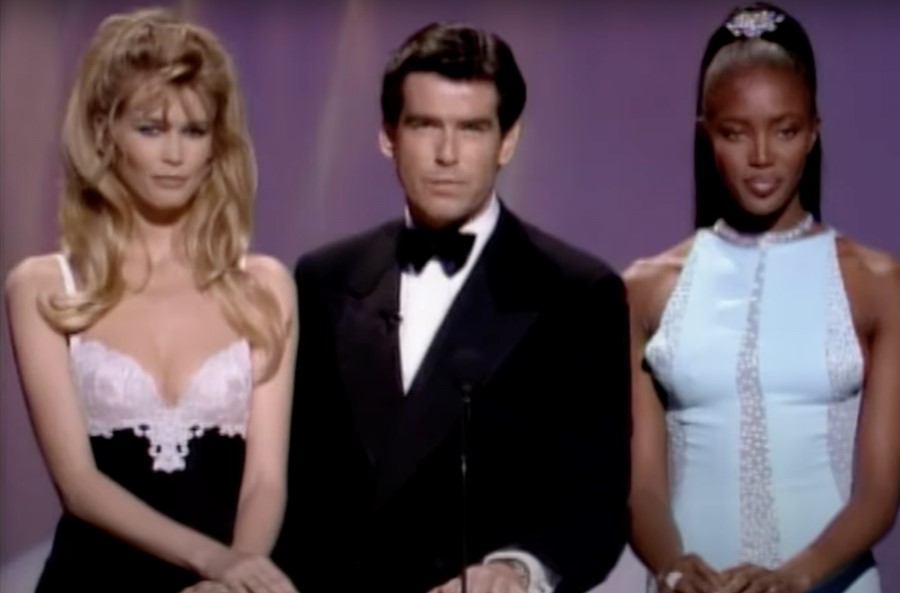 Naomi Campbell, Claudia Schiffer, and Piers Brosnan