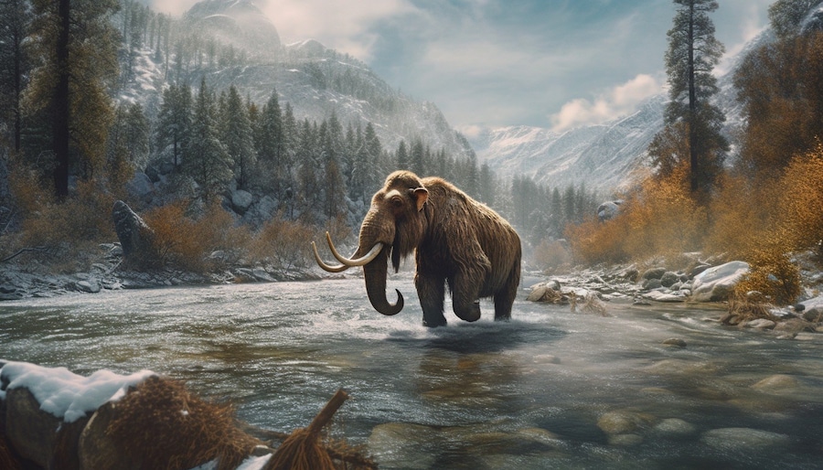 An artistic rendition of a woolly mammoth