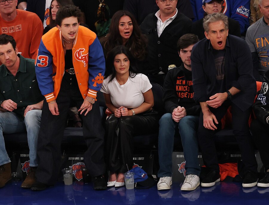 Timoth&#233;e Chalamet and Kylie Jenner at the Knicks game 1