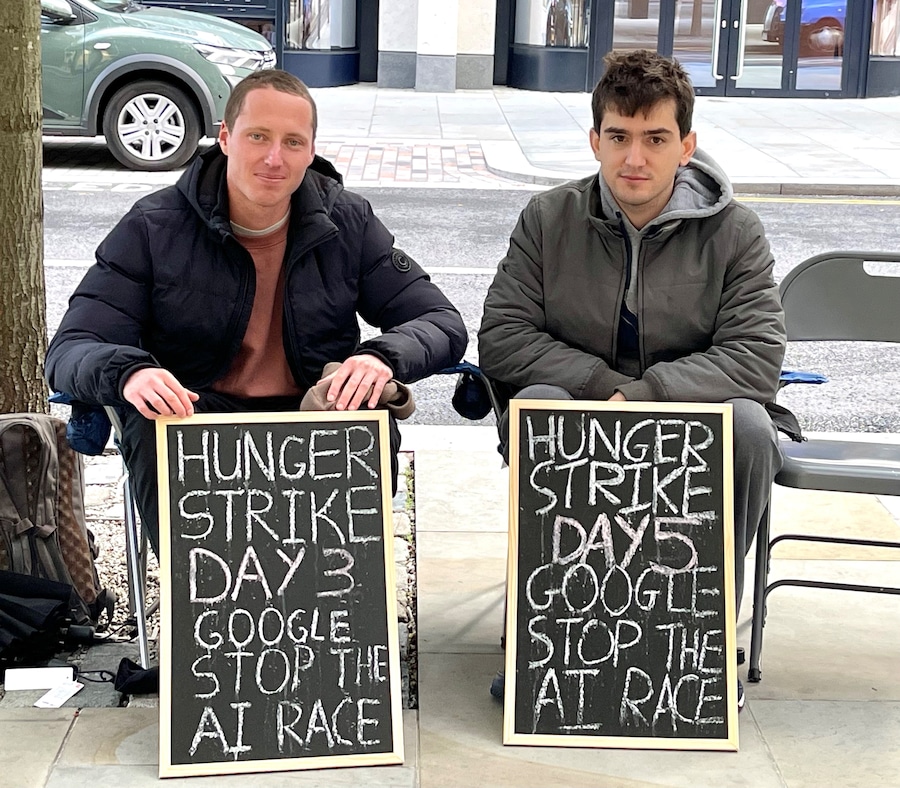 Micha&#235;l Trazzi and Denys Sheremet protest Google DeepMind