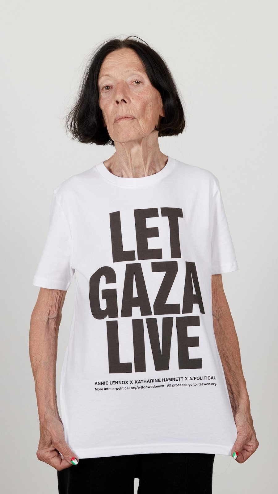Katharine Hamnett - LET GAZA LIVE. Courtesy A_POLI
