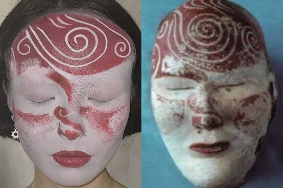 1st century BC mummified head with funerary mask. 17