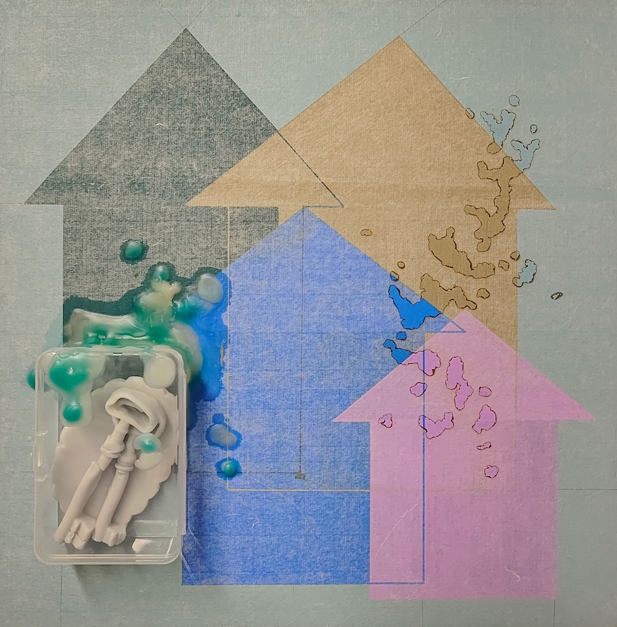 Living (X), Canvas, Chinese paper, Acrylic, Wax, 1 4