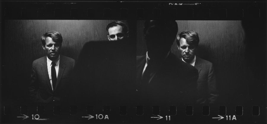 Double image of Bobby Kennedy in an elevator (1968 4