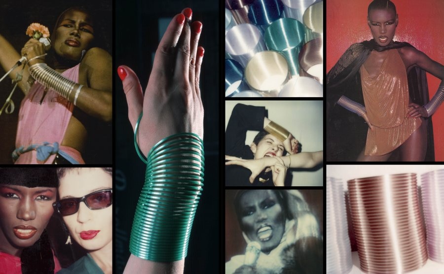 Slinky bracelet modeled by Grace Jones. Polaroids 3