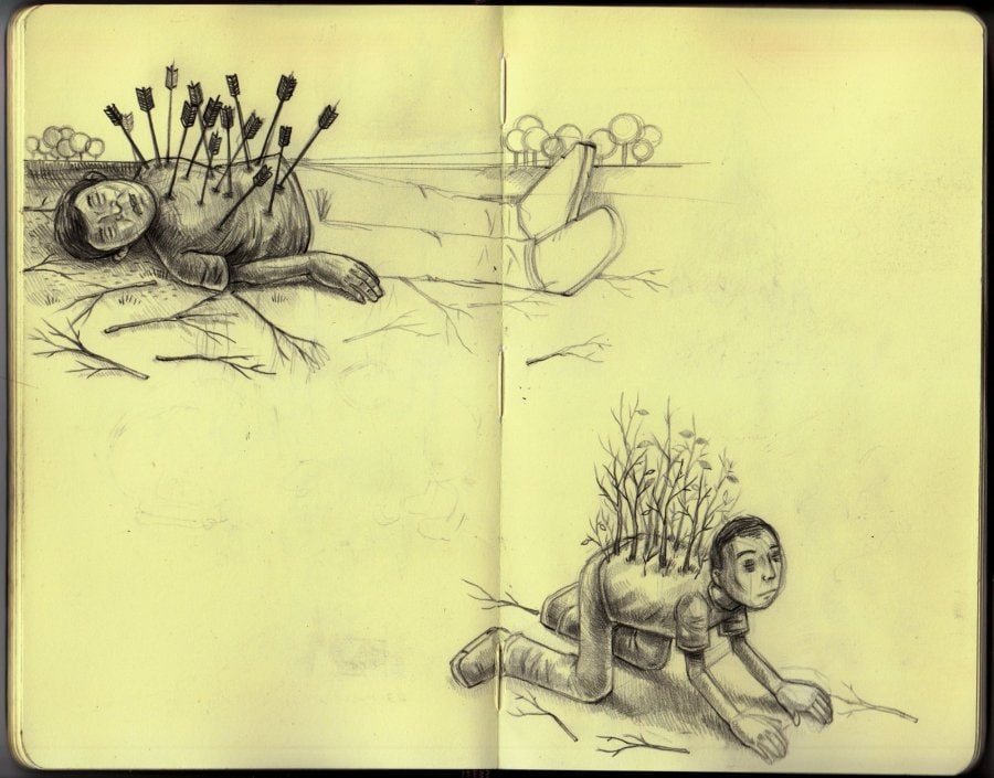 &quot;sketchbook page&quot; coloured pencil on paper 2008 5