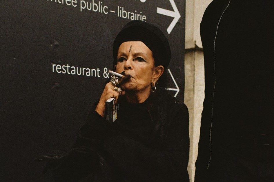 Photos of Michèle Lamy smoking at Paris Fashion Week Menswear Dazed